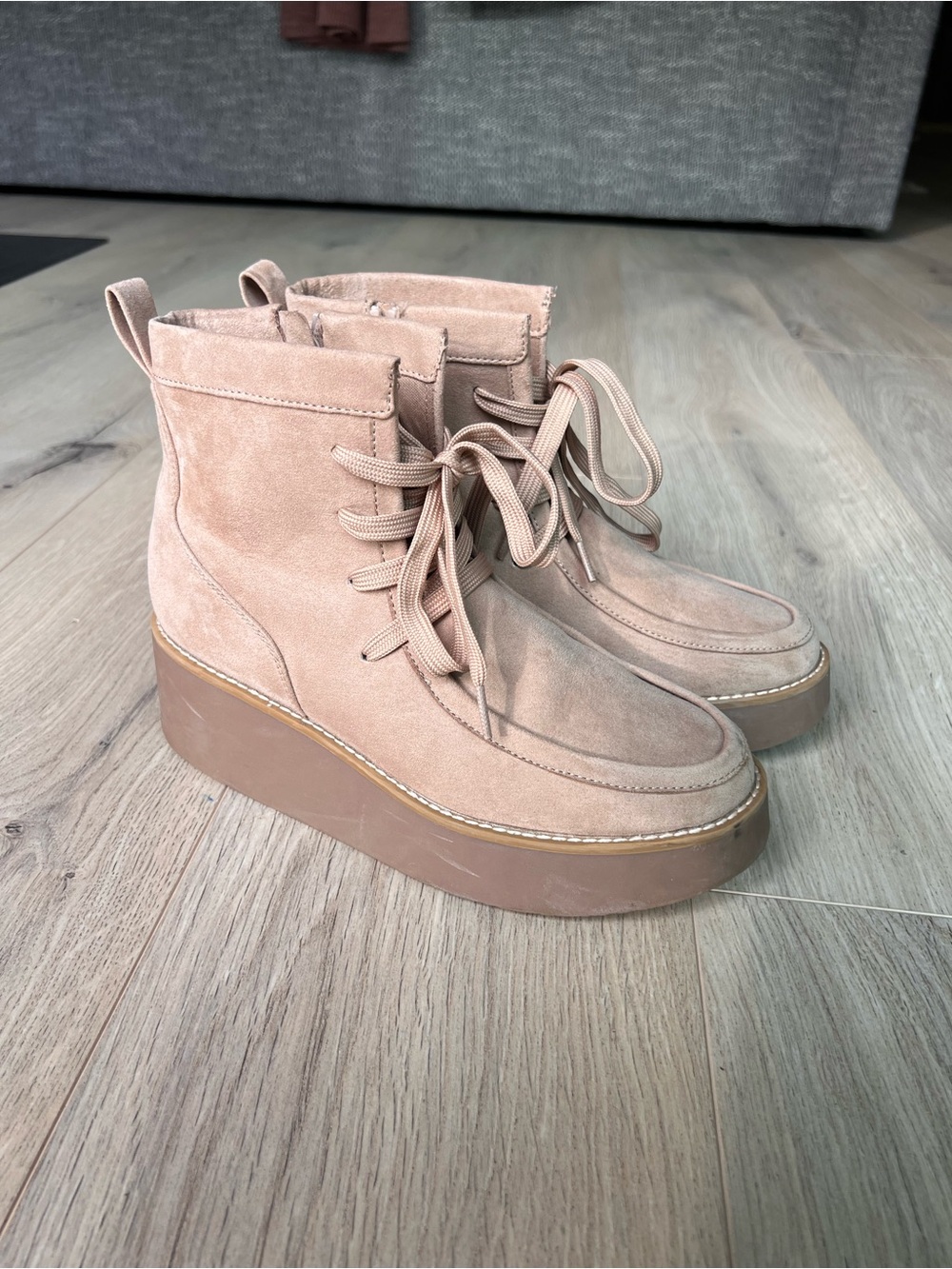 Womens Sonoma Lace-Up Platform Ankle Boots in Blush